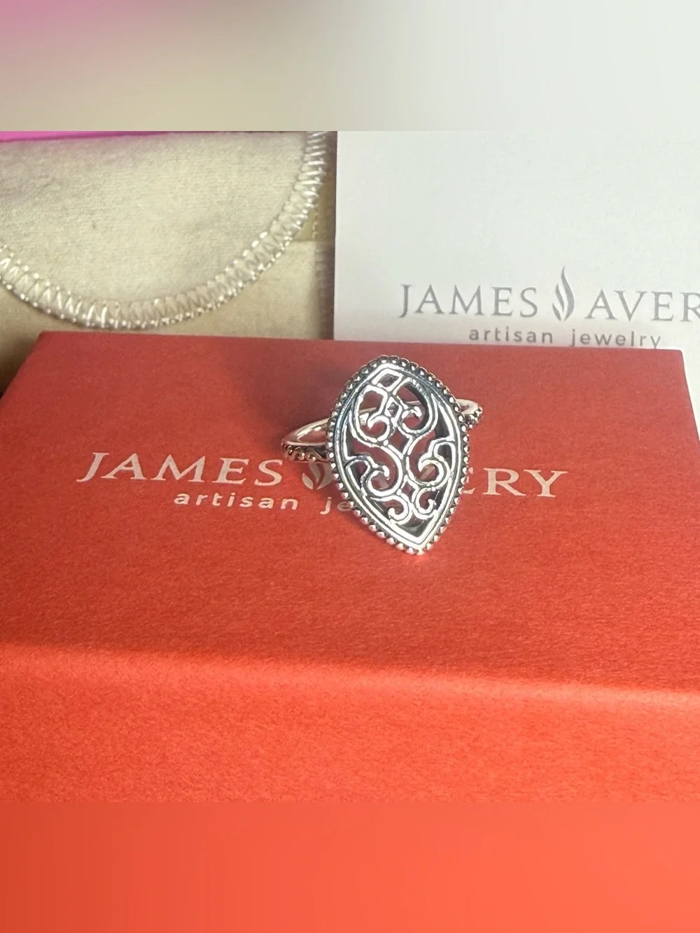 James Avery Silver Filigree Marquise Ring